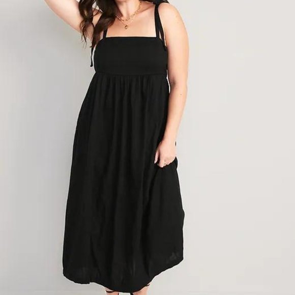 Old Navy Tie-Shoulder Dobby Midi Babydoll Swing Dress for Women New - Picture 6 of 7